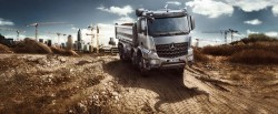 Focus on the hydraulic clutch on the Mercedes construction trucks