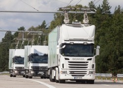 Scania trucks driving on electric road in Sweden